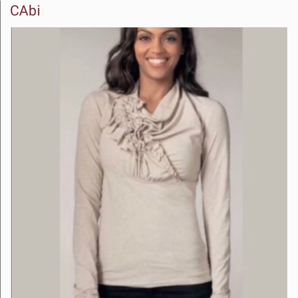 CAbi Blouse Oatmeal Ruffle Top Style 238